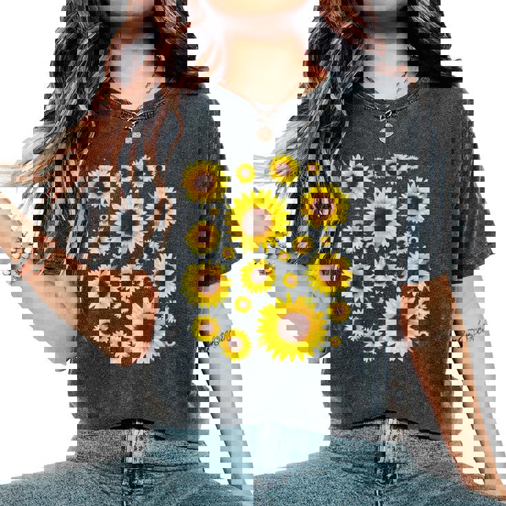 ひまわり 花柄 花 シンプル ポジティブ 夏 グラフィック レディースオーバーサイズコンフォートTシャツ