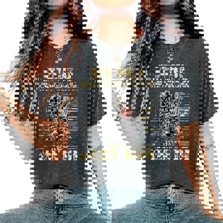 メンズ アメリカ国旗デザイン Myon Has Your Back Proud Army Mom レディースオーバーサイズコンフォートTシャツ