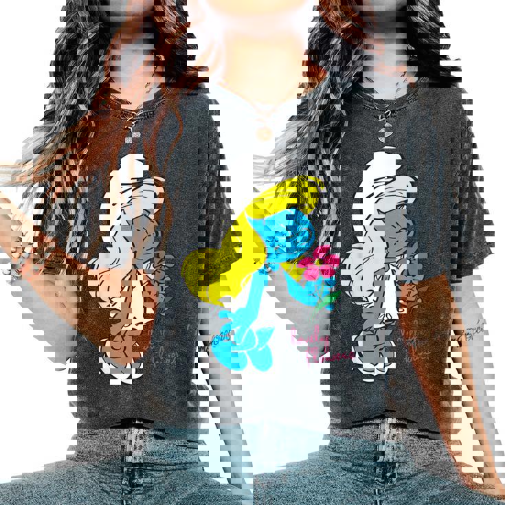 スマーフ スマーフェット キャラクター 花 咲く スマーフィー ファン レディースオーバーサイズコンフォートTシャツ