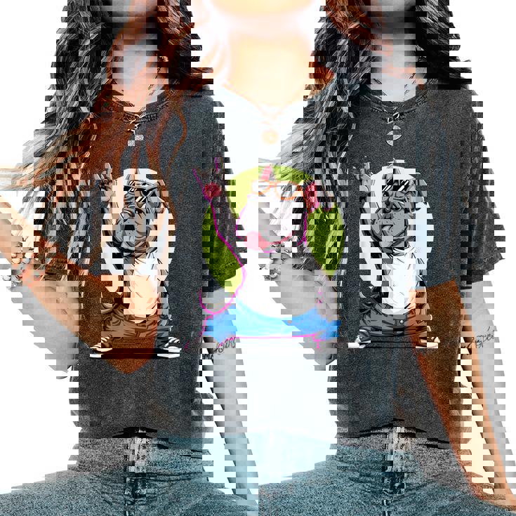 ブルドッグ ロックミュージック 男性 子供 女性 グルービー ブルドッグ レディースオーバーサイズコンフォートTシャツ