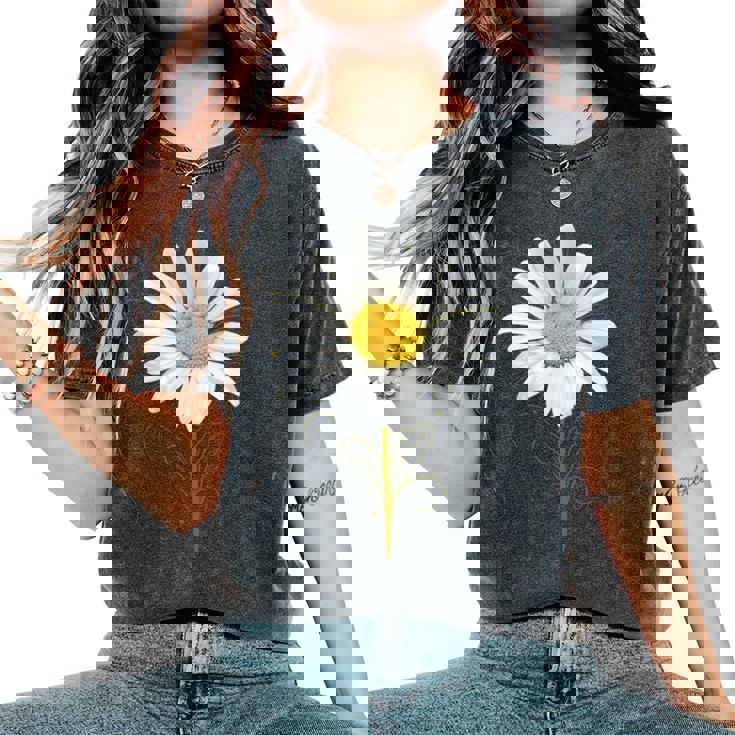 マーガレット ミクストメディア 美しい夏の花 ボタニカルアート レディースオーバーサイズコンフォートTシャツ