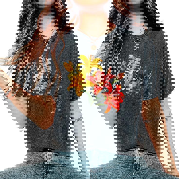 ユリの花 恋人の日 ユリ ホームフラワー ガーデンデザイン レディースオーバーサイズコンフォートTシャツ