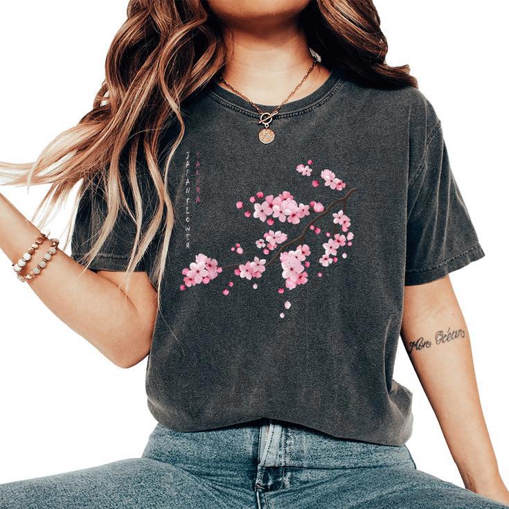 ヴィンテージ桜 日本の桜の花グラフィカルアート レディースオーバーサイズコンフォートTシャツ