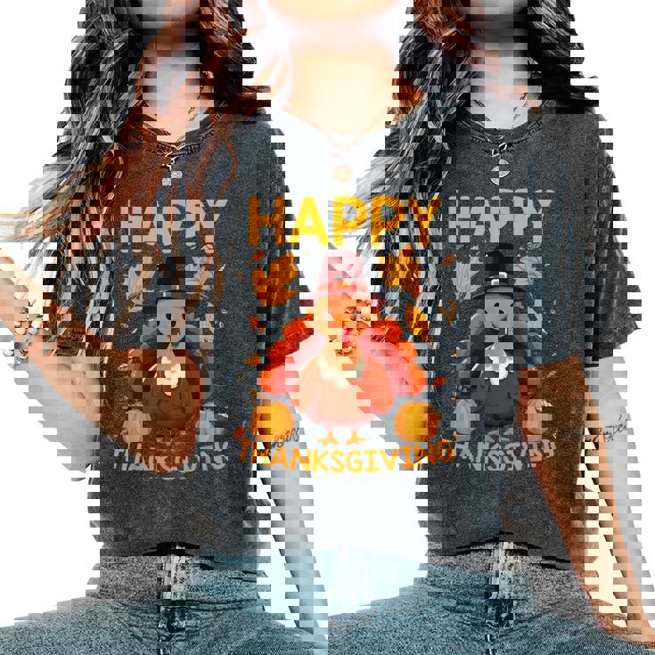 七面鳥の日ファミリーディナーとハッピー感謝祭の男性女性。 レディースオーバーサイズコンフォートTシャツ