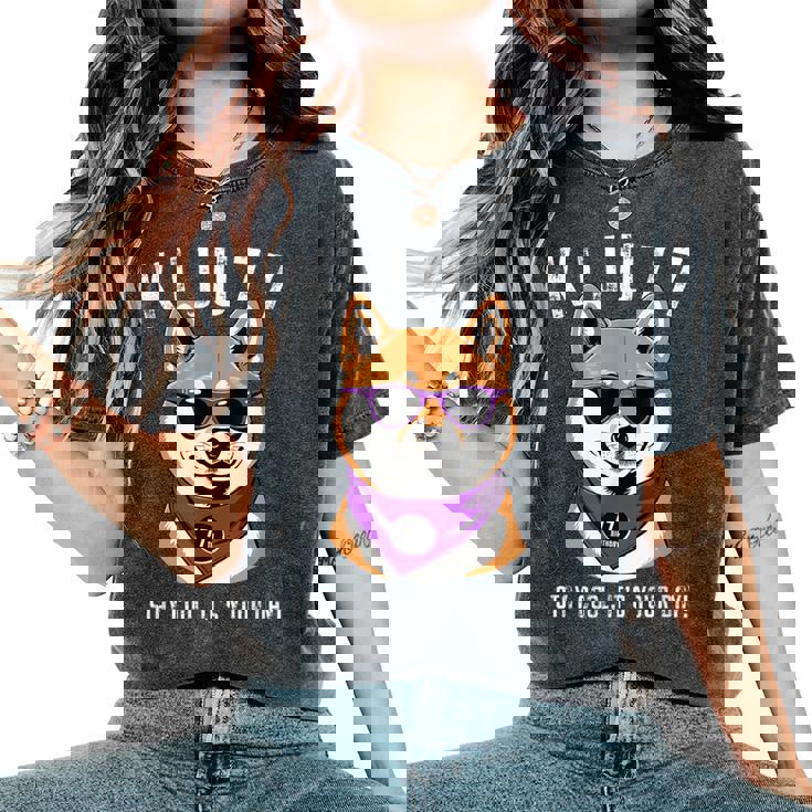 喜寿祝い 犬 柴犬 サングラス 父 男性 女性 母 犬好き 喜寿 お祝い 70歳 おもしろ おもろい レディースオーバーサイズコンフォートTシャツ