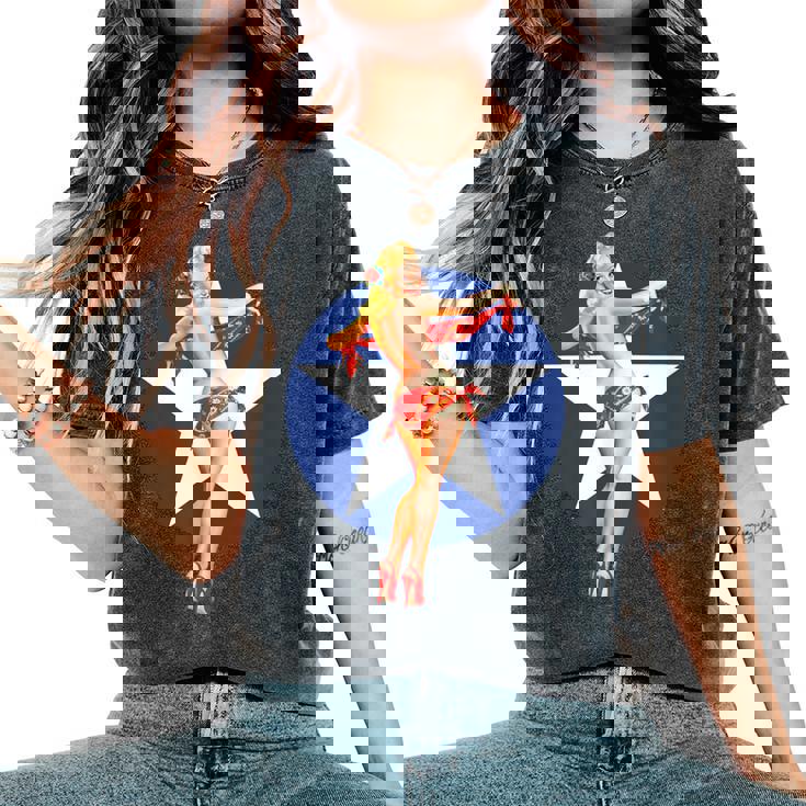 愛国心 ヴィンテージ セクシー ピンナップ 女の子 レディースオーバーサイズコンフォートTシャツ