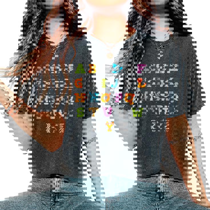 文字 アルファベット 学ぶ Abc 男の子 女の子 Abc 動物 アルファベット レディースオーバーサイズコンフォートTシャツ