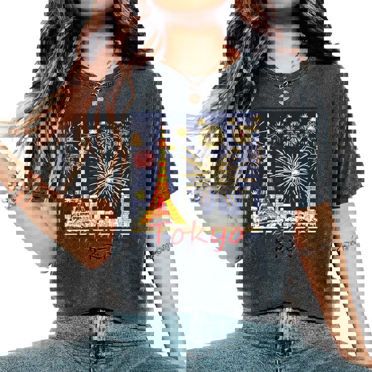 東京 東京タワーと花火大会 日本 漢字 By Kana Kanjin レディースオーバーサイズコンフォートTシャツ