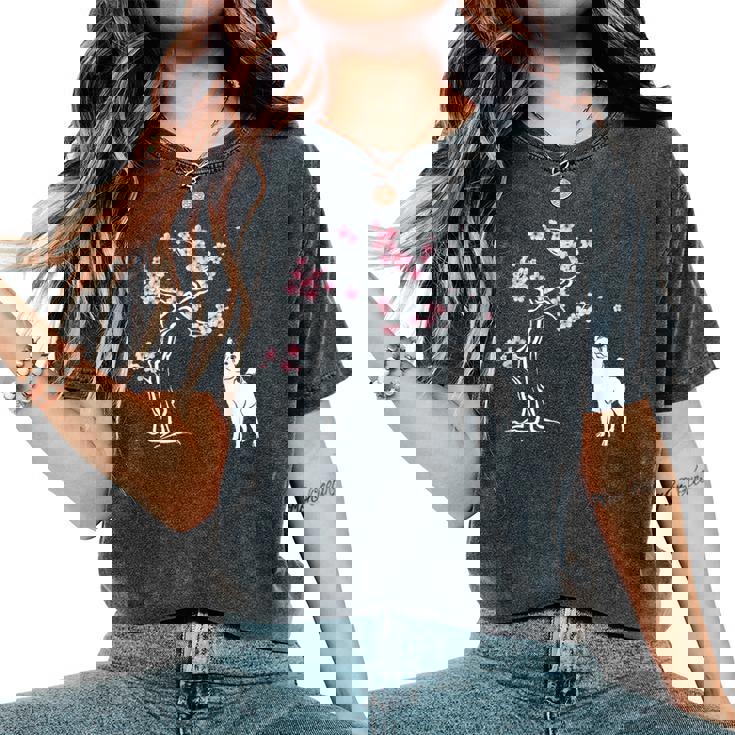 柴犬の桜hiba Inu Japanese Cherry Blossomakura レディースオーバーサイズコンフォートTシャツ