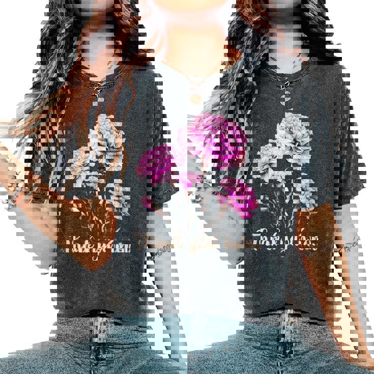 母の日 カーネーション 花 きれい ありがとう お母さん レディースオーバーサイズコンフォートTシャツ