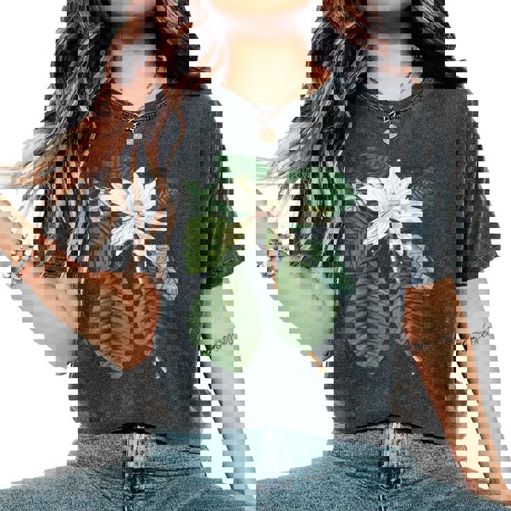 白モクレン花 ボタニカルアート レディースオーバーサイズコンフォートTシャツ