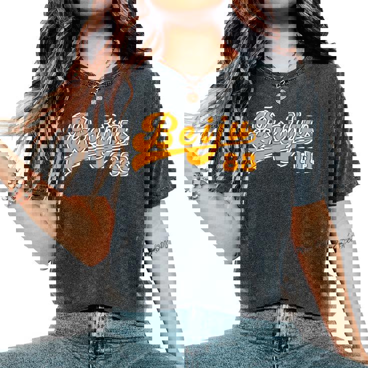 米寿祝い 野球 野球好き 野球ユニフォーム風 Beiju 文字 父 母 男性 女性 おもしろ 88歳 誕生日 レディースオーバーサイズコンフォートTシャツ