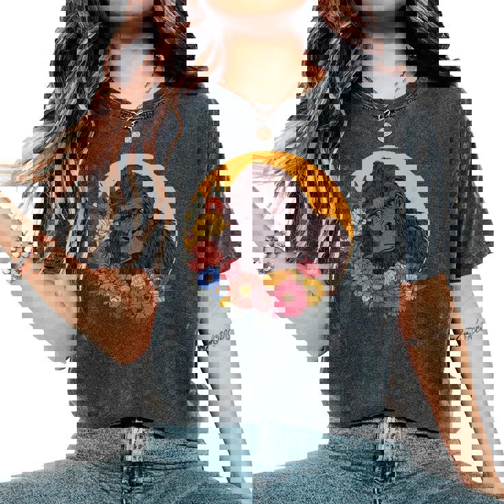 花のイラストとゴリラ レディースオーバーサイズコンフォートTシャツ