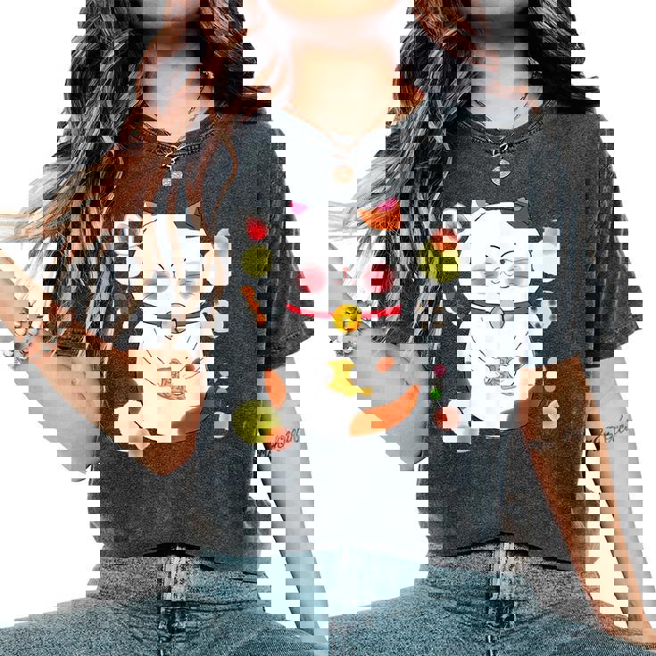 花より団子猫 Cat 猫 メンズ レディース ペット 動物 和風 キャラt レディースオーバーサイズコンフォートTシャツ