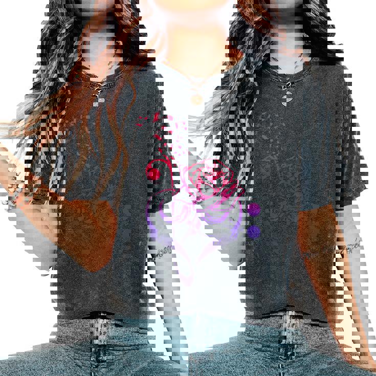 薔薇の花 ピアノ ミュージシャン 音符 ラブミュージ レディースオーバーサイズコンフォートTシャツ