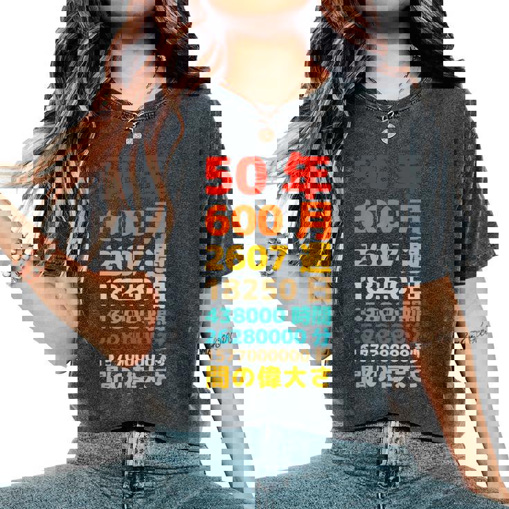 面白い50歳の誕生日の古いメーター 面白い50歳のギフト 女性 男性 面白い電卓 50歳の誕生日のギフト レディースオーバーサイズコンフォートTシャツ