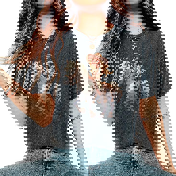 馬 女の子 西洋 乗馬 ポニー 水彩 馬 レディースオーバーサイズコンフォートTシャツ