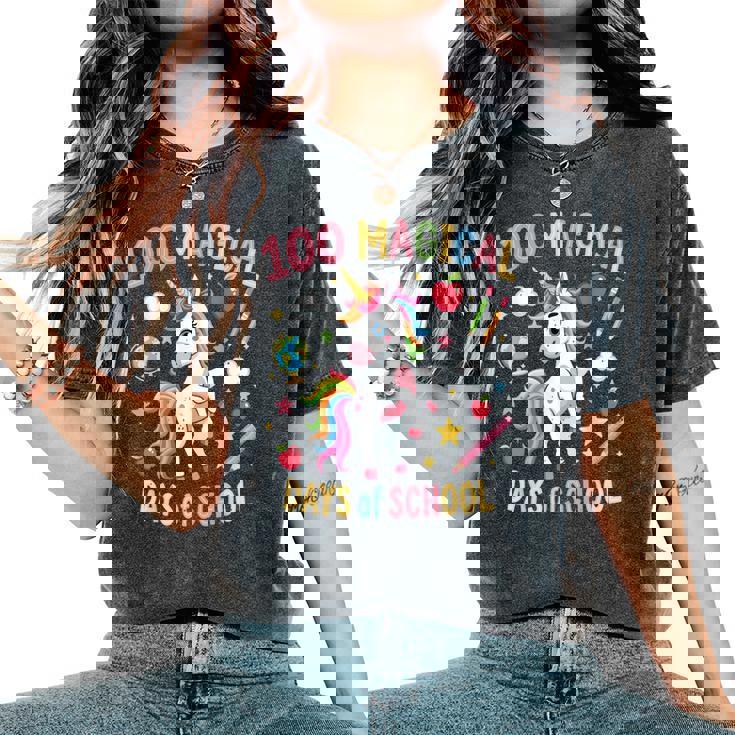 100Th Day Ofchool Unicorn 100 魔法の日々 先生 女の子 レディースオーバーサイズコンフォートTシャツ