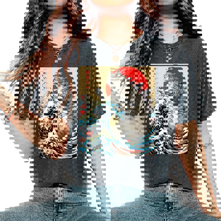 Catzilla Cat 日本アート 面白い猫 ギフト 男性 女性 子供 レディースオーバーサイズコンフォートTシャツ Catzilla Cat 日本アート 面白い猫 ギフト 男性 女性 子供 レディースオーバーサイズコンフォートTシャツ