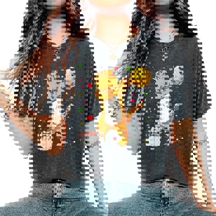 Dabbing Cat ボウリングシャツ 面白いボウリングギフト 猫 お母さん 女の子 レディースオーバーサイズコンフォートTシャツ