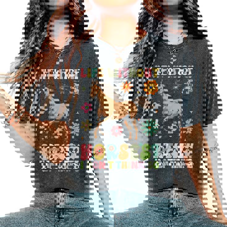 Life Without Horses グルーヴィーな乗馬 乗馬 レディースオーバーサイズコンフォートTシャツ