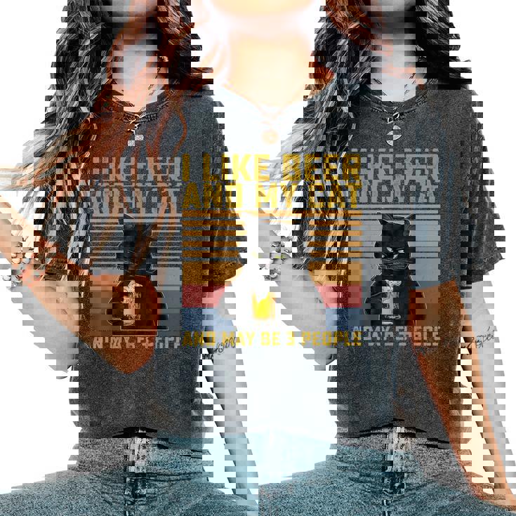 I Like Beer My Cat And Maybe 3人 猫好き ギフト レディースオーバーサイズコンフォートTシャツ