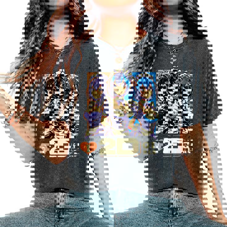 I Love 2D Girls ファニーメイド アニメ マンガ Manwha Waifu Otaku レディースオーバーサイズコンフォートTシャツ