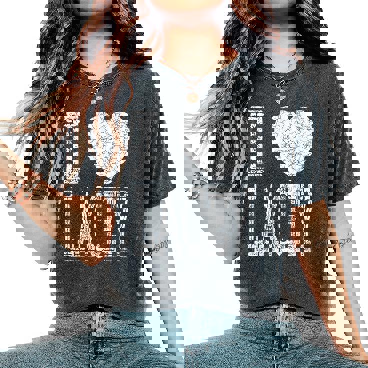 I Love Lacey バレンタイン ガールフレンド 女の子 娘 ハート 妻 レディースオーバーサイズコンフォートTシャツ