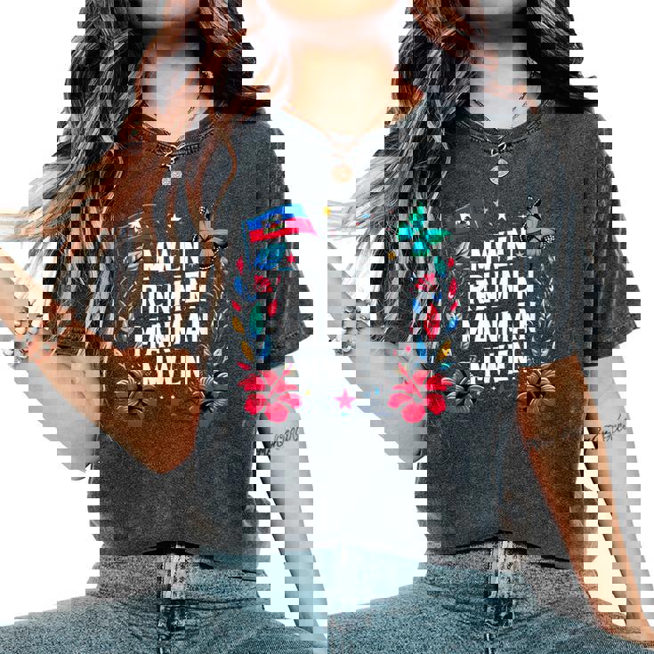 Mwen Renmen Manman Mwen ハイチ国旗 I Love My Mother レディースオーバーサイズコンフォートTシャツ