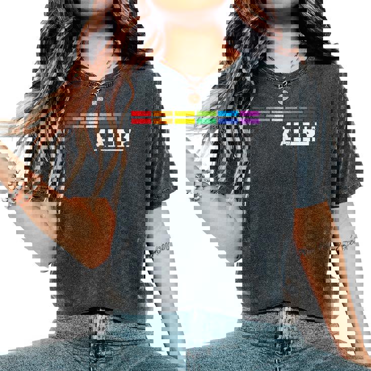 Proud Ally Bars Equality Lgbtq Rainbow Flag Gay Pride Ally レディースオーバーサイズコンフォートTシャツ