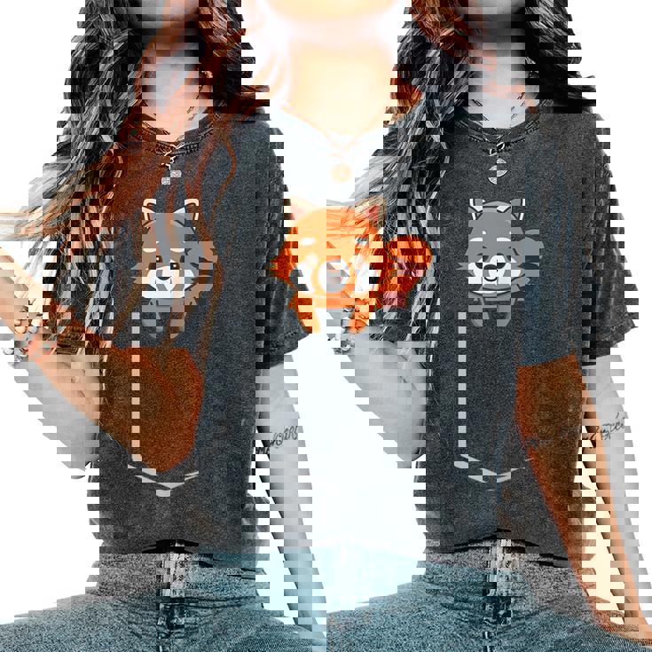 Red Panda In A Bag Cute Love レッドパンダバッグ レディースオーバーサイズコンフォートTシャツ