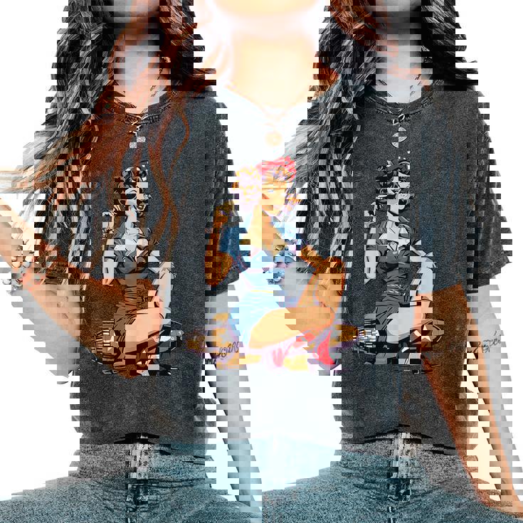 Retro Patriotic Pin-Upintage Usa Flag American Beauty Girl レディースオーバーサイズコンフォートTシャツ