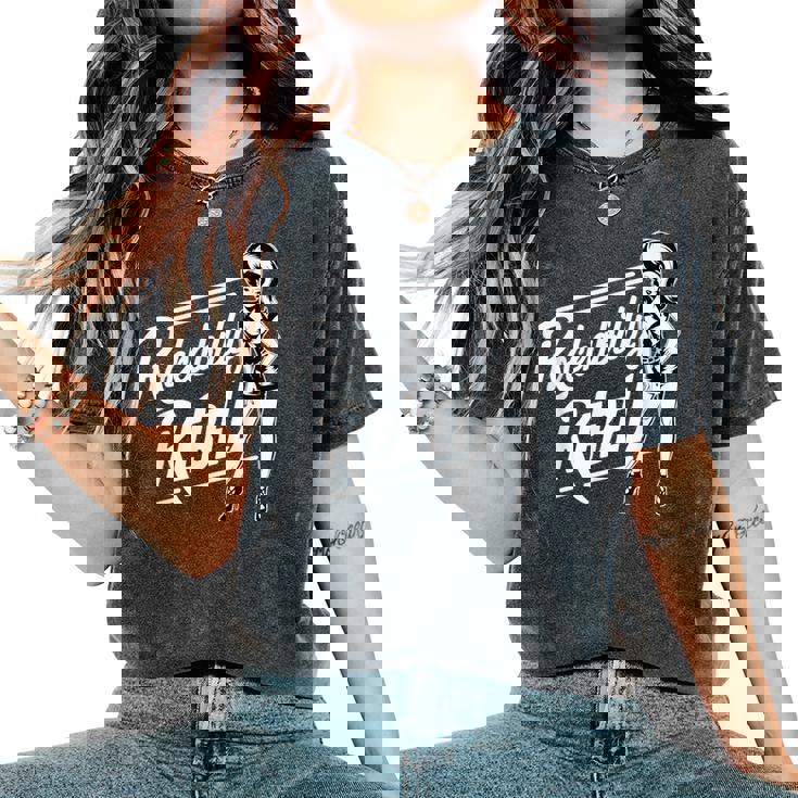 Rockabilly Rebel Pin-Up Girl In Dress Graphic レディースオーバーサイズコンフォートTシャツ