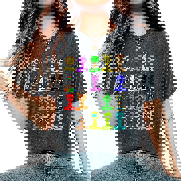 Sprunki All Here With Names For Boys And Girls Birthday レディースオーバーサイズコンフォートTシャツ