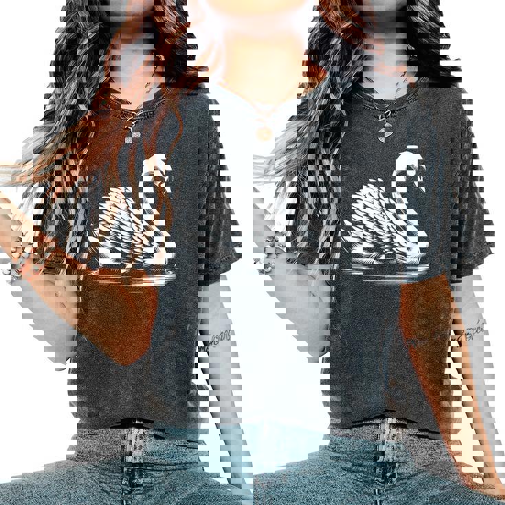 Swan Dad Mom Lover モノクロ 白鳥 レディースオーバーサイズコンフォートTシャツ