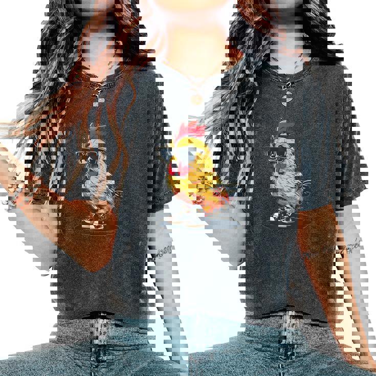 おもしろチキンウェア サングラスと靴 男の子と女の子向け レディースオーバーサイズコンフォートTシャツ