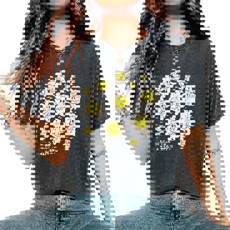 イエロー スマイル 顔 花mile Always キッズ 幼児 女の子 レディースオーバーサイズコンフォートTシャツ