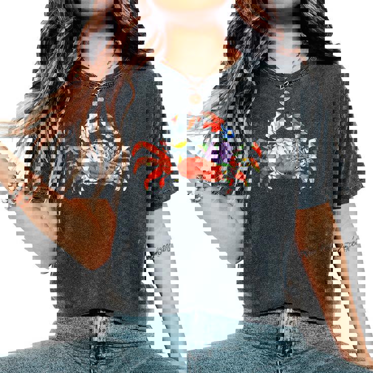 カニの花のグラフィック。 レディースオーバーサイズコンフォートTシャツ