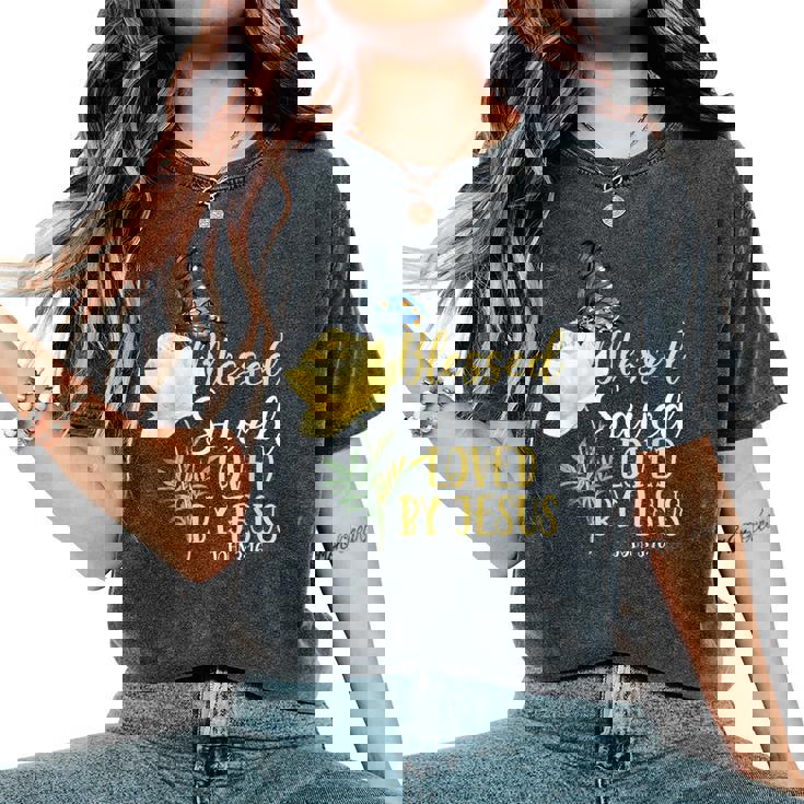 キリスト教聖書の言葉 蝶 バラの花 ヨハネ3 レディースオーバーサイズコンフォートTシャツ キリスト教聖書の言葉 蝶 バラの花 ヨハネ3 レディースオーバーサイズコンフォートTシャツ