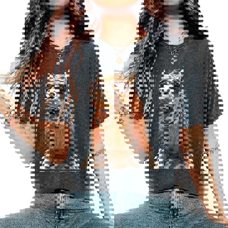 サングラスをかけた馬 馬の女の子 ライダー 甘い馬 レディースオーバーサイズコンフォートTシャツ