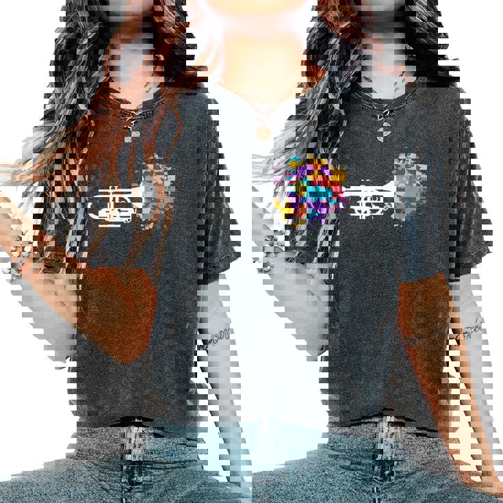 トランペット 女性 男性 音楽 教師 カラフル コルネット コルネティスト レディースオーバーサイズコンフォートTシャツ