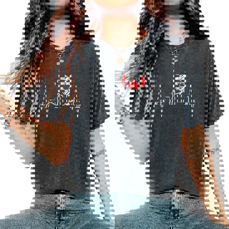 トロント スカイライン ハートビート カナダ国旗 男性用 女性用 カナダ レディースオーバーサイズコンフォートTシャツ