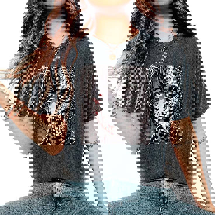 ホラー アニメ 漫画 日本 日本人 不気味 アニメ 女の子 レディースオーバーサイズコンフォートTシャツ