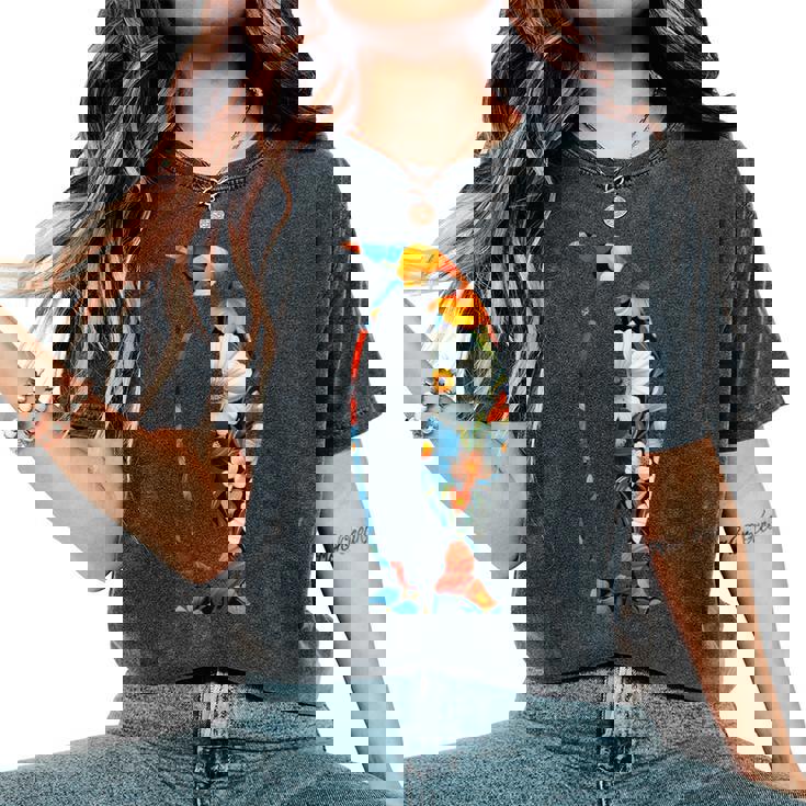 ボタニカルフラワーのシルエット 花柄 ペンギン レディースオーバーサイズコンフォートTシャツ