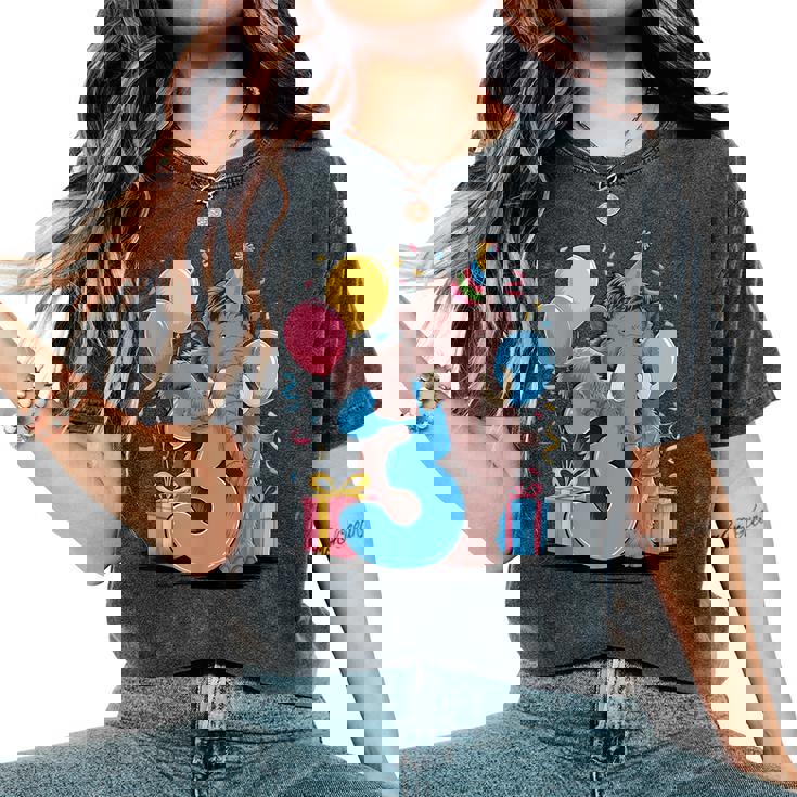 マンモス 3歳の誕生日 男の子 女の子 3歳 3歳 マンモス レディースオーバーサイズコンフォートTシャツ