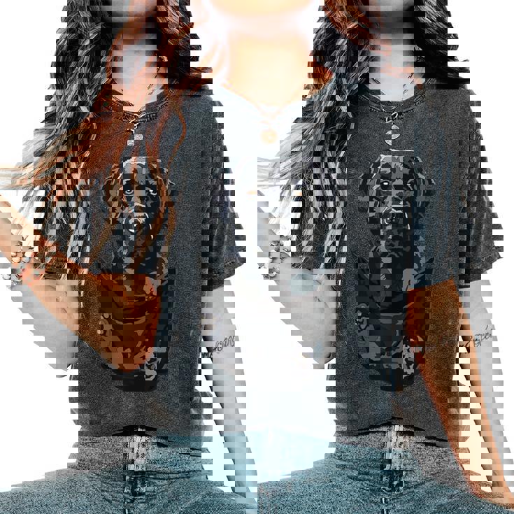 ラブラドール ポケット入り ブラックレトリバー おもしろ ブラック ラボ お母さん お父さん レディースオーバーサイズコンフォートTシャツ