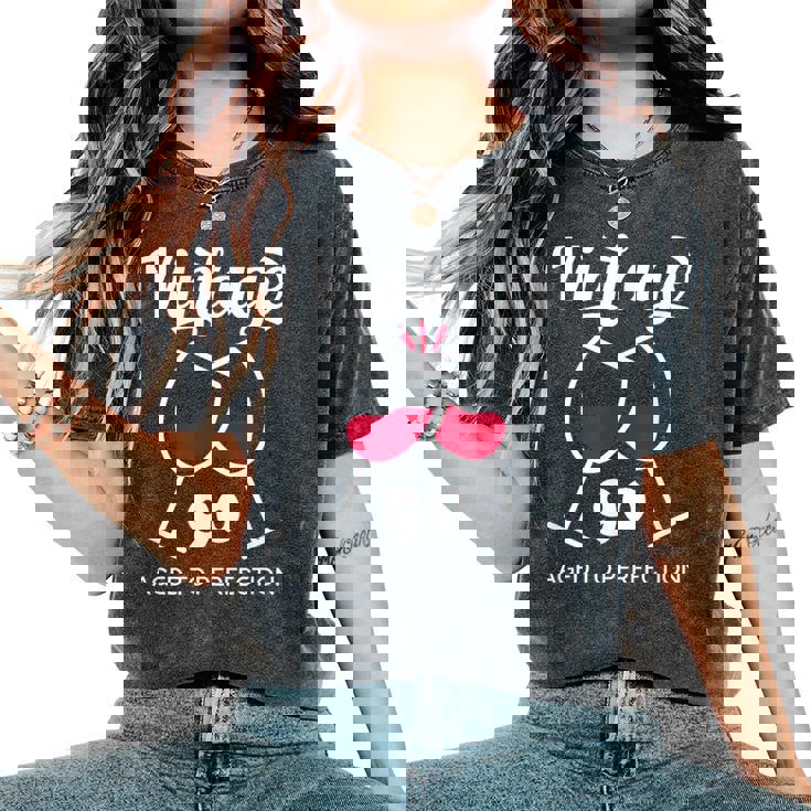 卒寿祝い ワイン好き 酒好き 父 母 男性 女性 90歳お祝いintage Aged To Perfection レディースオーバーサイズコンフォートTシャツ