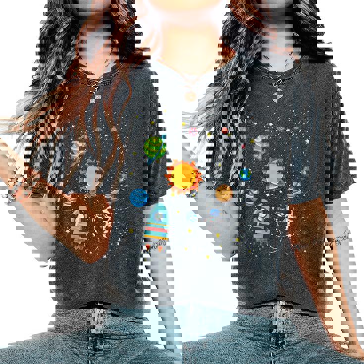 宇宙 惑星 太陽系 宇宙飛行士 オタク キッズ 男の子 女の子 レディースオーバーサイズコンフォートTシャツ