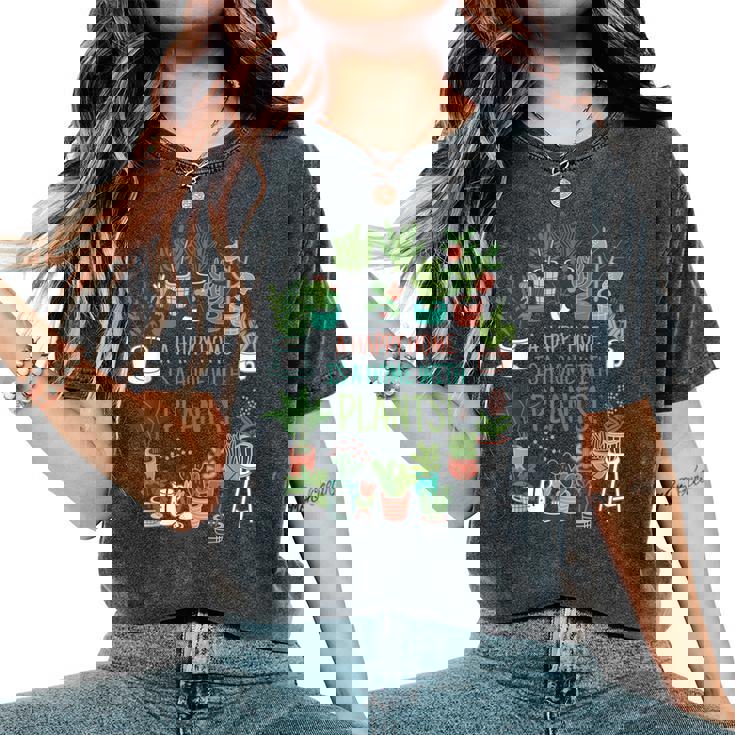 幸せな家は植物のある家です「A Happy Home Is A Home With Plants」- 観葉植物の園芸 レディースオーバーサイズコンフォートTシャツ