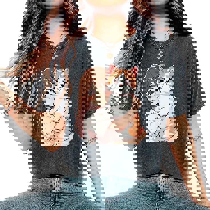 猫と少女 Cat And Girl レディースオーバーサイズコンフォートTシャツ